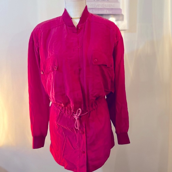 Sunny Leigh Red 100% Silk button up Jacket Size S - Picture 3 of 6